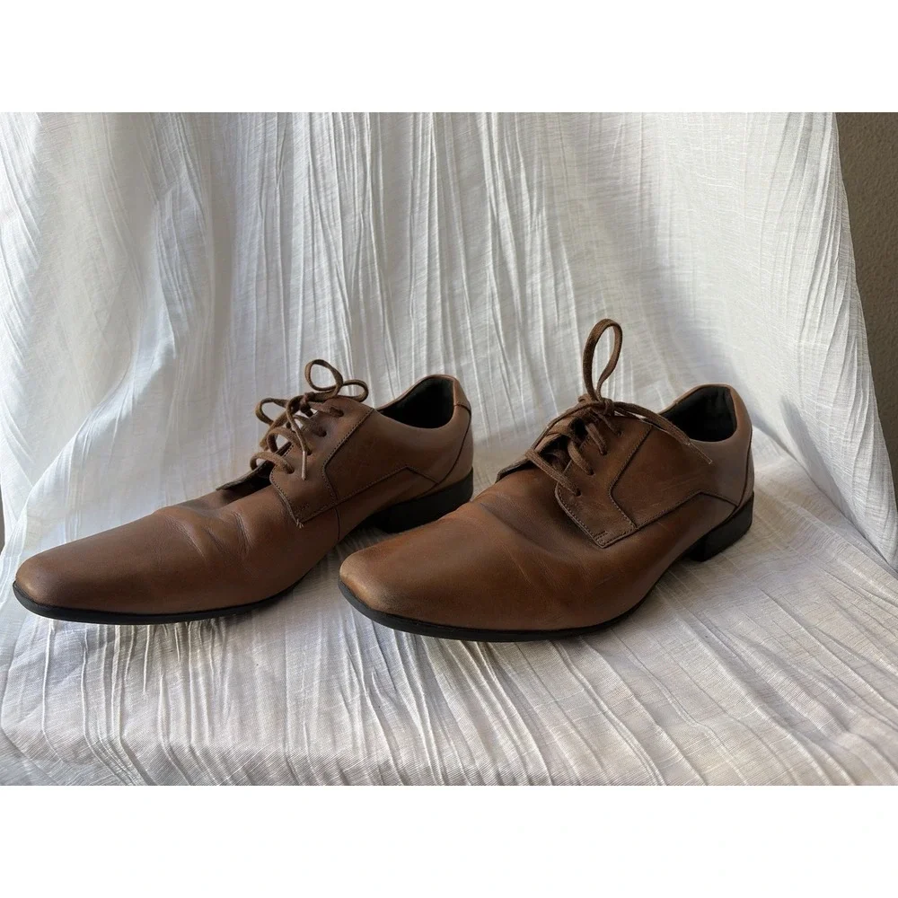 Clarks Glement Lace Men's Size 10 M Tan Brown Leather Formal Derby Oxford Shoes